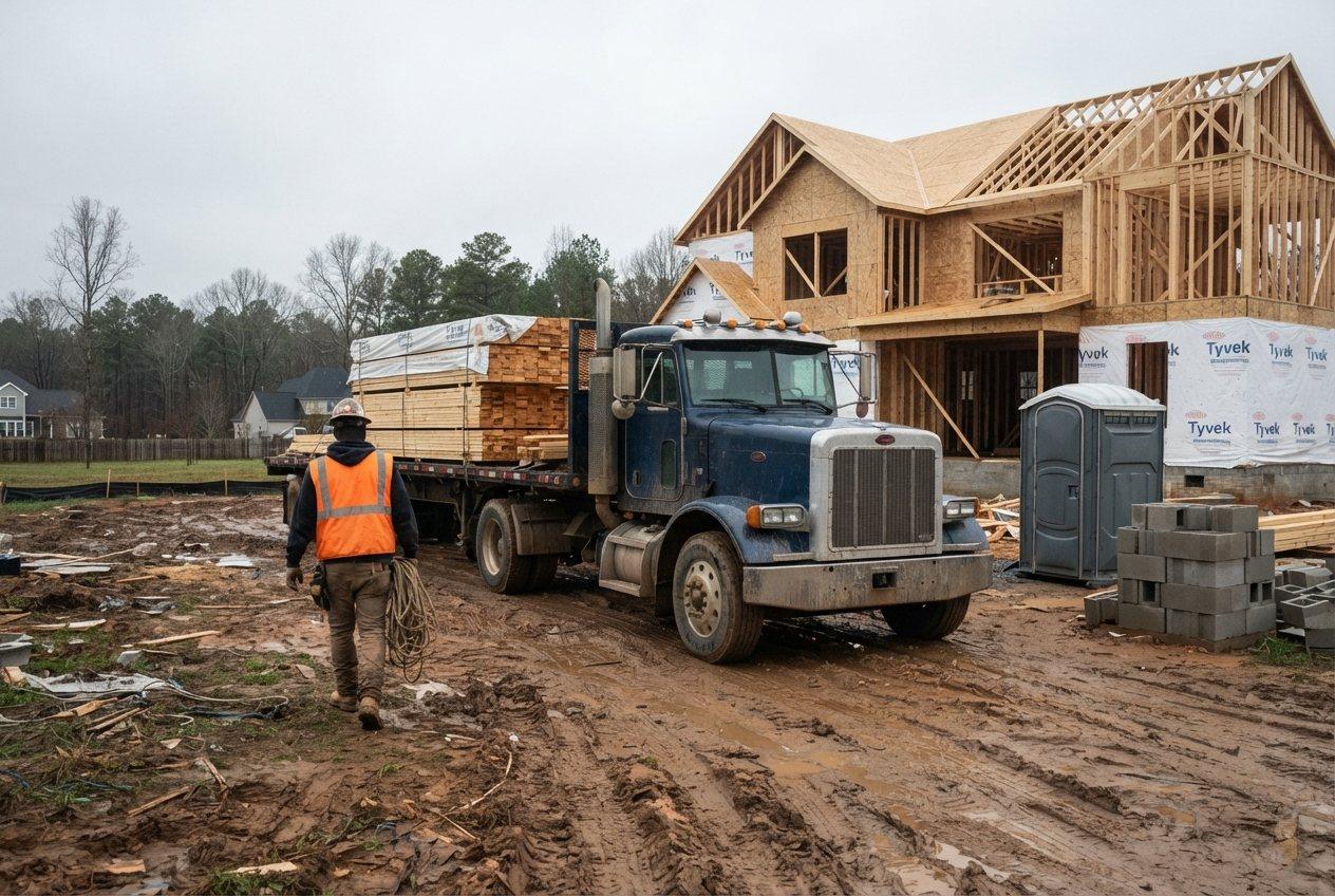Building Materials: load secured on the trailer
